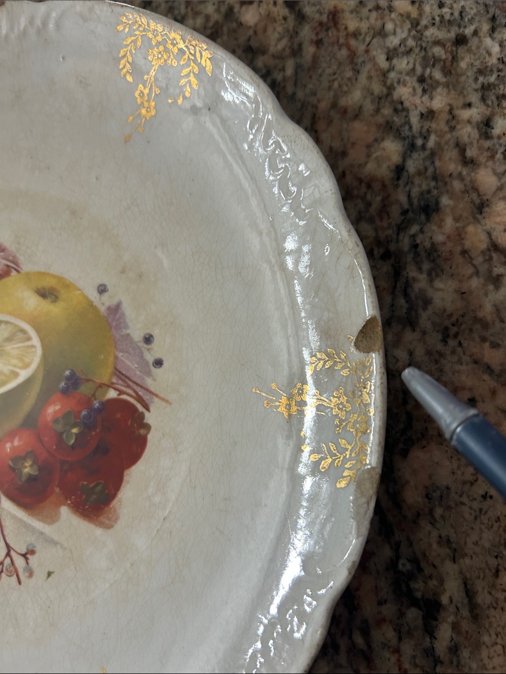 Vintage Fruit Motif Ceramic Dinner Plate - Cream with Multicolor Accent - Picture 4 of 4